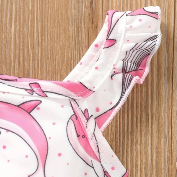 2 pc. Baby Girls Swimsuit with Headband. Dolphins, Whales, Sharks. Sz 1-2 years - Picture 4 of 5